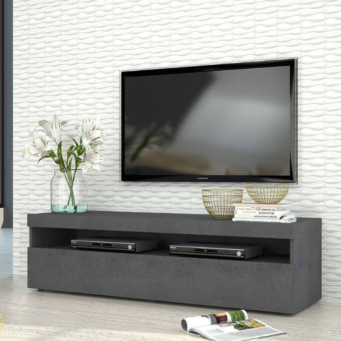 Meuble TV moderne 130 cm gris ardoise